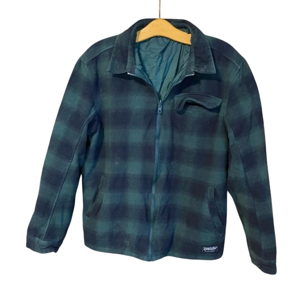 Oakley Green Lightweight Shirt Jacket Reversable Buffalo Check Shacket medium